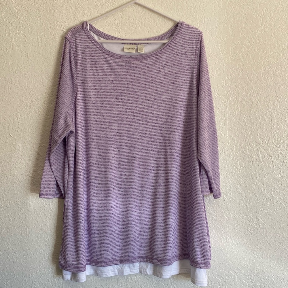 Zenergy by Chico’s Striped Layered 3/4 Sleeve Top